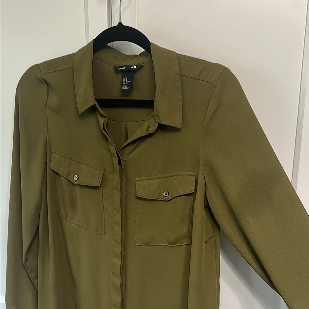 Olive Green Button-Up Blouse - Picture 3 of 4